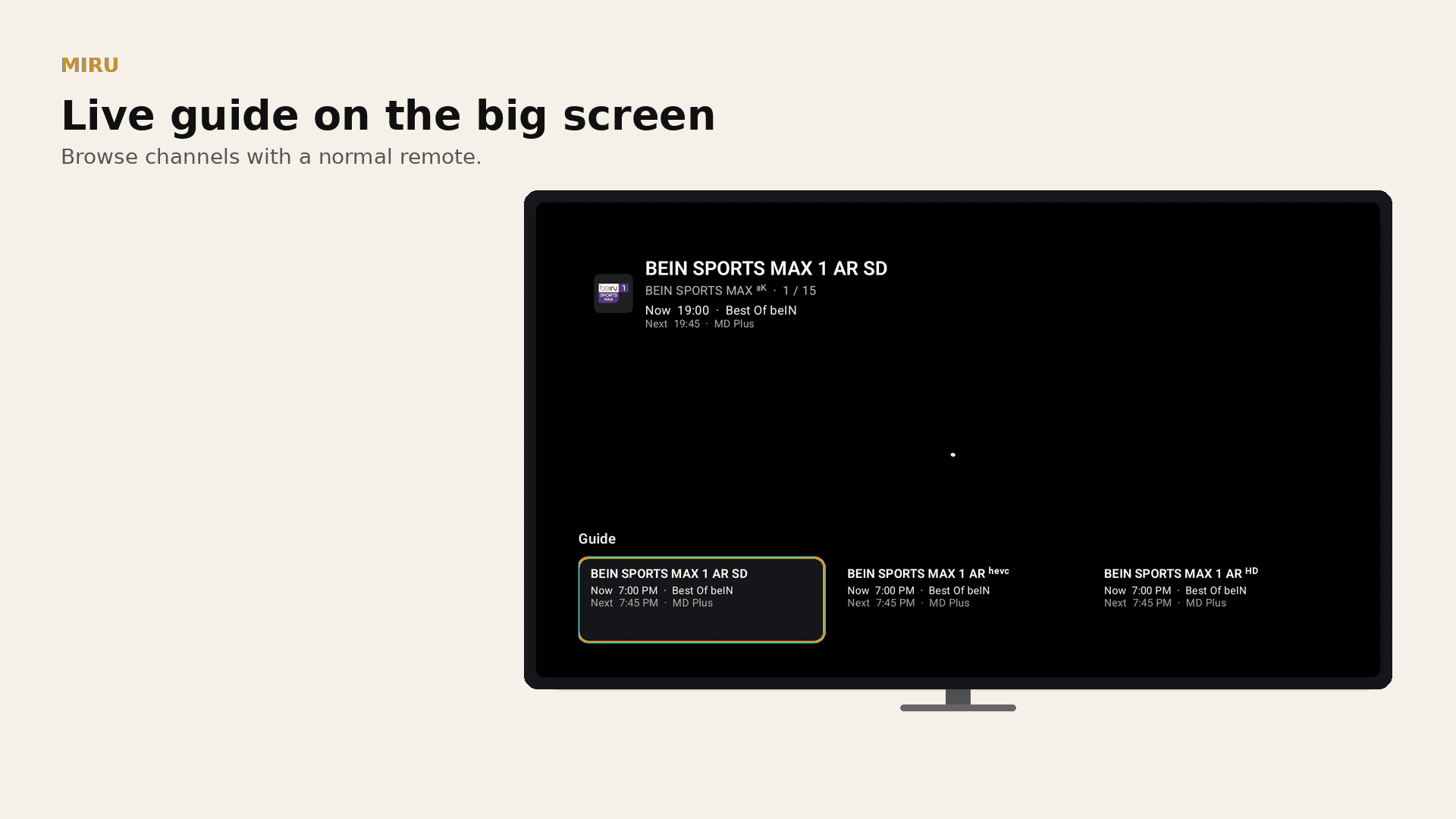 Miru program guide on Android TV