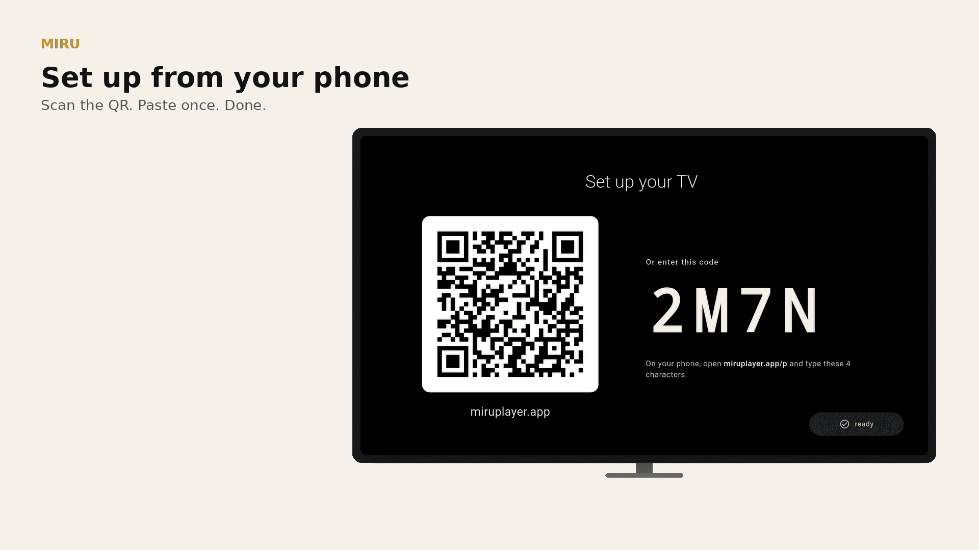 Miru pairing QR code on the TV