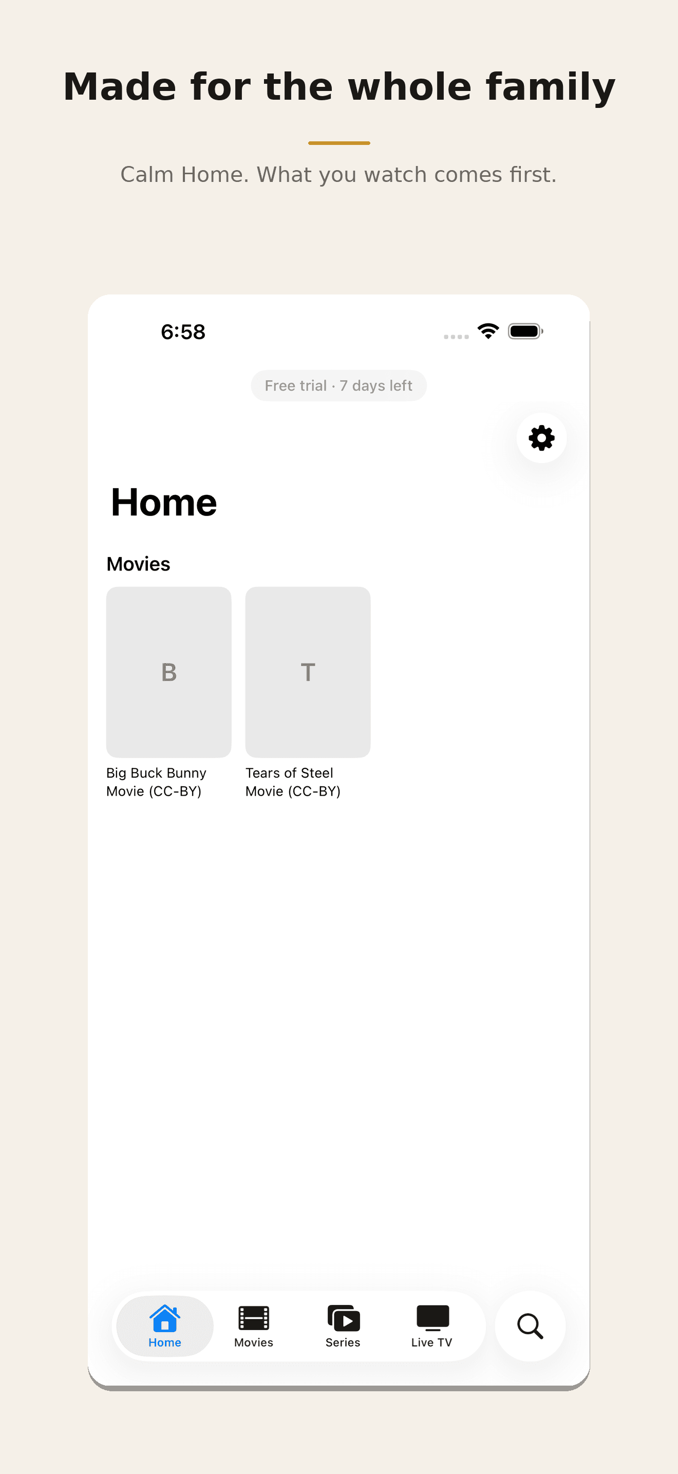 Miru Home on iPhone — favorites and rails up front